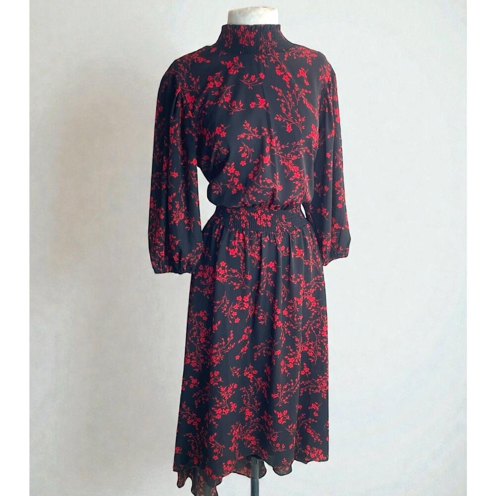 Nanette Lepore Floral Midi Dress 12 High-Low Dark Victorian Gothic Old Money